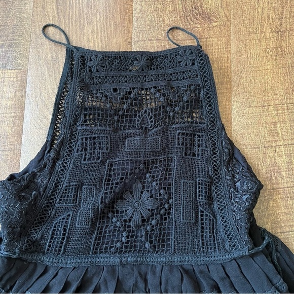 Free People Emily Crochet Illusion Black Flare Babydoll Dress Size Medium - Picture 6 of 8